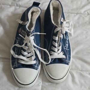Blue High-Top Sneakers with White Laces